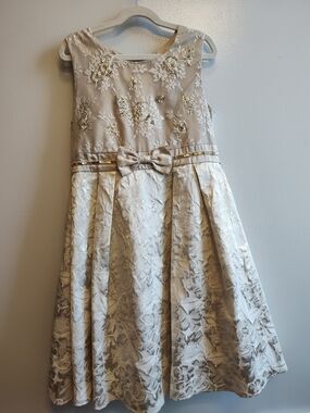 Monsoon Champage Embroidered Floral Children's Party Dress with Bow